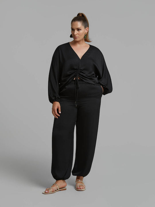 Women's Satin Black Blouse
