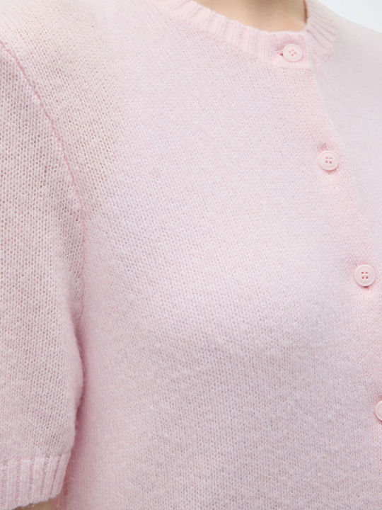 Short Women's Knitted Cardigan In Pink Colour