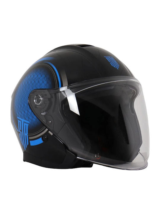 STR Avio Black Blue Κράνος Μηχανής Jet ECE 22.06 με Sunvisor