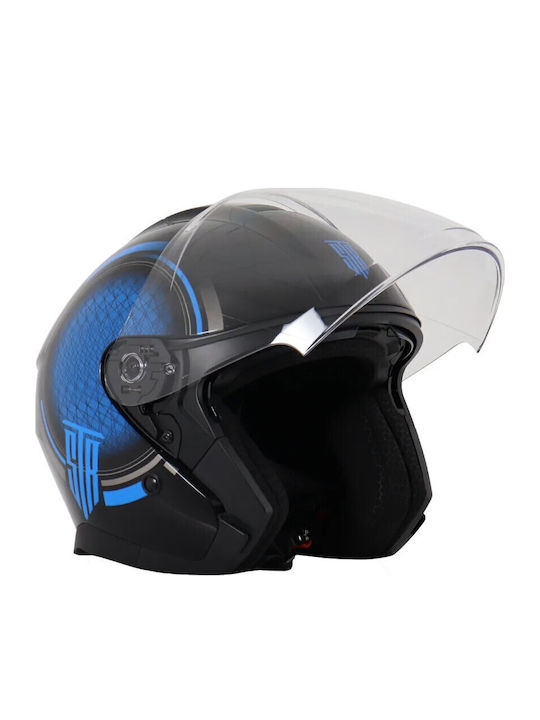 STR Avio Black Blue Κράνος Μηχανής Jet ECE 22.06 με Sunvisor
