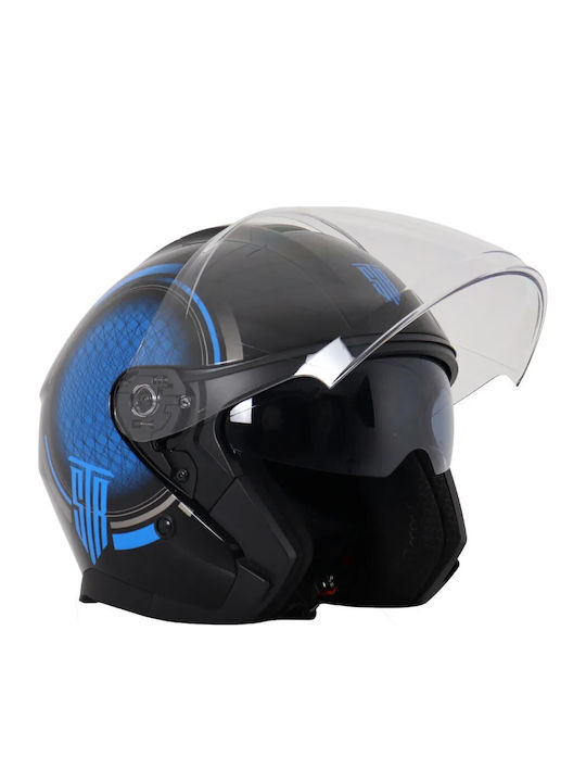 STR Avio Black Blue Κράνος Μηχανής Jet ECE 22.06 με Sunvisor