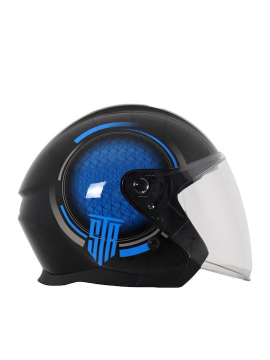 STR Avio Black Blue Κράνος Μηχανής Jet ECE 22.06 με Sunvisor