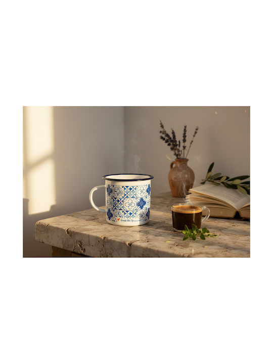 Greek Me Up Tiles Cană Emailată Albă 360ml