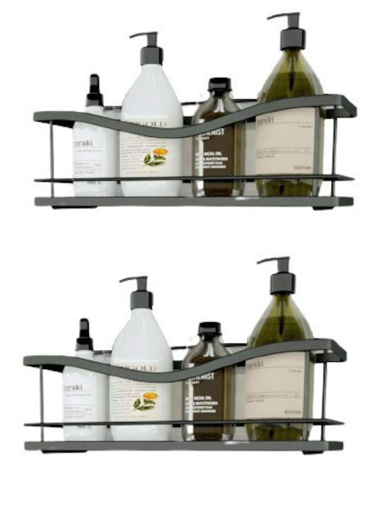 Set Επιτοίχια Ραφιέρα Μπάνιου Μεταλλική 13x13x32cm Γκρι