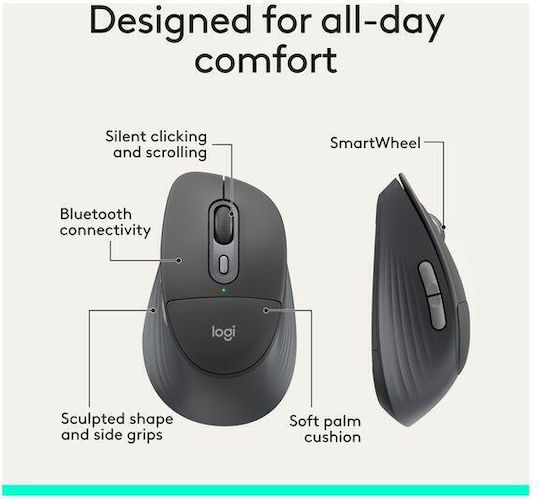 Logitech Signature Comfort Plus M850 L Ασύρματο Εργονομικό Bluetooth Ποντίκι Graphite