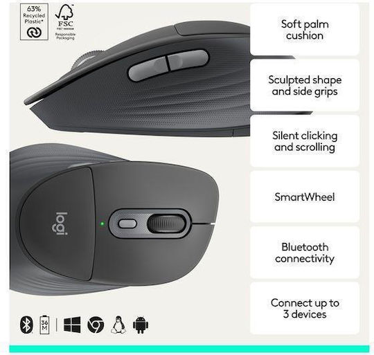 Logitech Signature Comfort Plus M850 L Ασύρματο Εργονομικό Bluetooth Ποντίκι Graphite