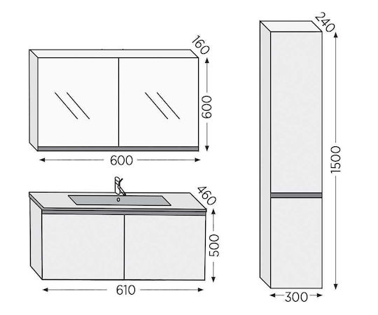 Furnibath Πάγκος με Νιπτήρα & Καθρέπτη με Φως Μ61xΒ46xΥ50cm White