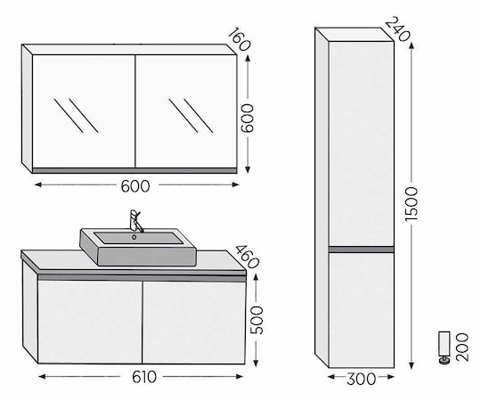 Furnibath Баня Маси със Смесител и Огледало М61xД46xВ50см Орех