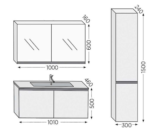Furnibath Πάγκος με Νιπτήρα & Καθρέπτη με Φως Μ101xΒ46xΥ50cm White