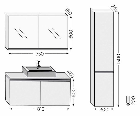 Furnibath Баня Маси със Смесител и Огледало М81xД46xВ50см Орех