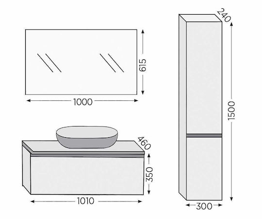 Furnibath Баня Маса със Смесител и Огледало М101xД46xВ50см Орех