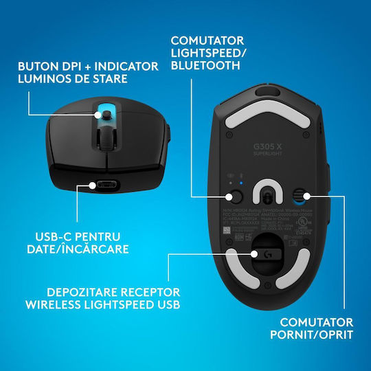 Logitech G305 X Superlight Wireless RGB Gaming Mouse 44000 DPI Black