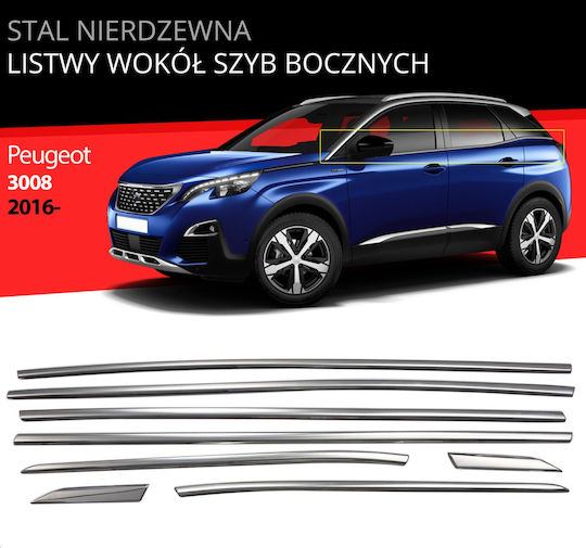 Stainless Steel Chrome Side Window Trim Strips Peugeot 3008 Suv 2016-2023