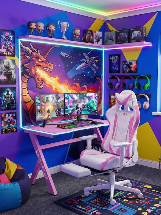 Polihome Raptor Stellar Gaming Chair in Artificial Leather with Adjustable Arms and Footstool Pink