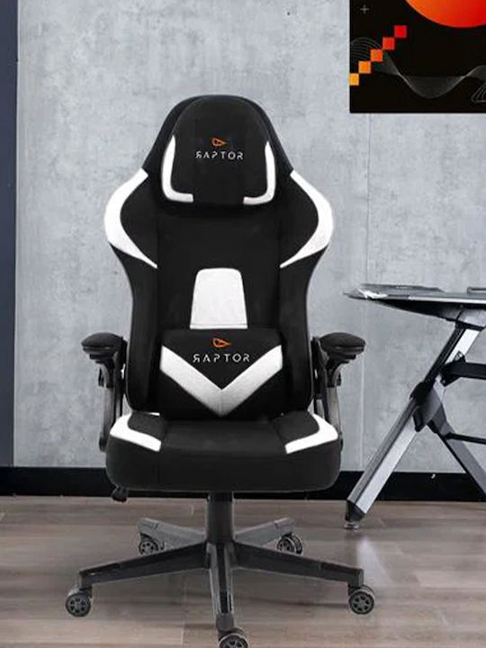 Raptor Fury Fabric Gaming Chair with Adjustable Arms Black / White