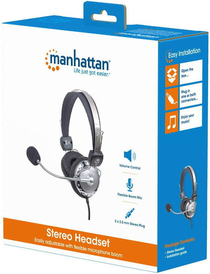 Manhattan 175517 On Ear Multimedia Headphone with Microphone 3.5mm Jack Silver