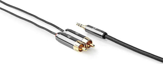 Nedis Profigold стерео аудио кабел 3.5 мм жак щепсел 2x RCA щепсел памучно сиво кутия 1м