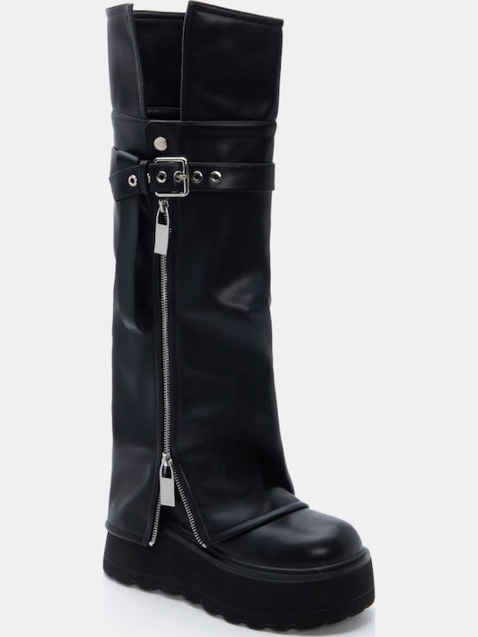 Suede Women's Boots with Medium Heel Black
