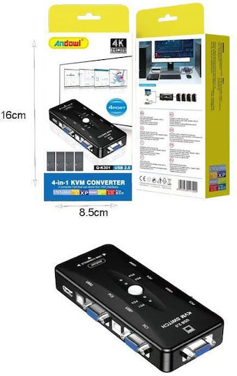 Andowl 075661 KVM & Data Switch με USB 2.0