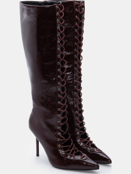 Wildleder Damenstiefel mit hohem Absatz Burgundisch