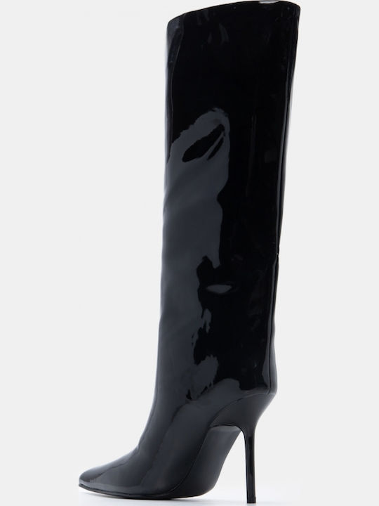 Wildleder Damenstiefel mit Hohem Absatz Schwarz