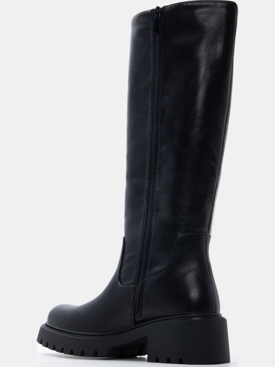 Wildleder Damenstiefel mit mittlerem Absatz Schwarz