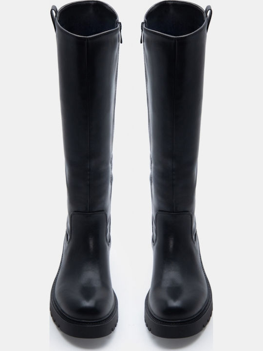 Wildleder Damenstiefel mit mittlerem Absatz Schwarz