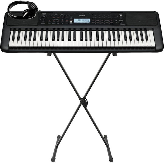 Yamaha Keyboard PSR-E383 with 61 Keys with Stand and Headphones Black Premium Βundle I