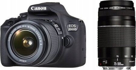 Canon DSLR Camera EOS 2000D Crop Frame Kit (EF-S 18-55mm F4-5.6 DC III + EF-S 75-300mm F4-5.6 DC III) Black