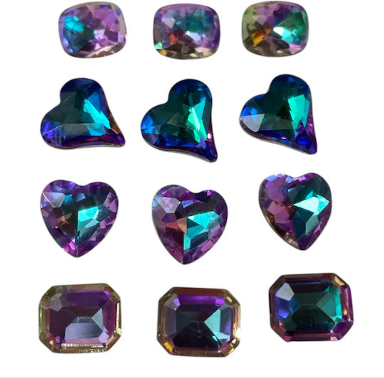 Set 12 Colorful 3D Heart Rhinestones Purple