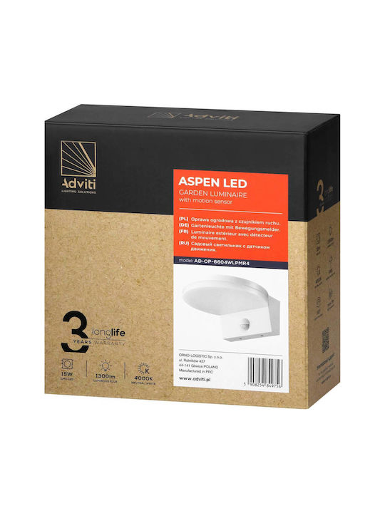 Adviti Επιτοίχιο Εξωτερικό Φωτιστικό LED IP65 15W με Φυσικό Λευκό Φως