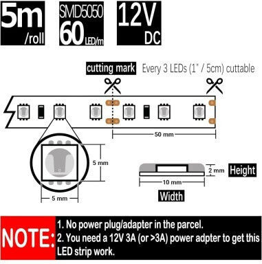 Bandă LED Impermeabilă 24V Lumină Alb Natural Tip SMD5050 cu Sursă de Alimentare