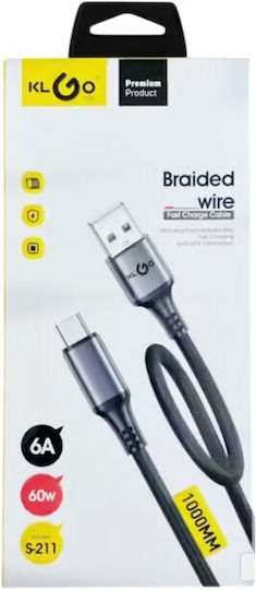 KLGO Cablu USB de Tip C Masculin - USB-A 60W 1m S-211