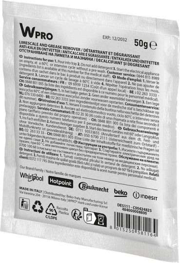 Tablete 3 în 1 Anticalcar și Degresare pentru Mașina de Spălat 12 Bucăți 600 g C00424826 Whirlpool 484000008801