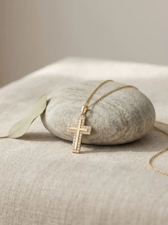 Damentlicher Goldkreuz 14K mit Kette