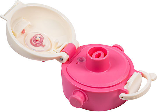 Akuku Sticlă pentru copii din Plastic cu pai Antivărsare Roz 480ml