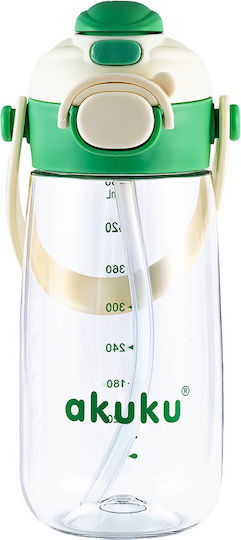 Akuku Sticlă Pentru Copii Din Plastic Cu Pai Antivărsare Verde 480ml