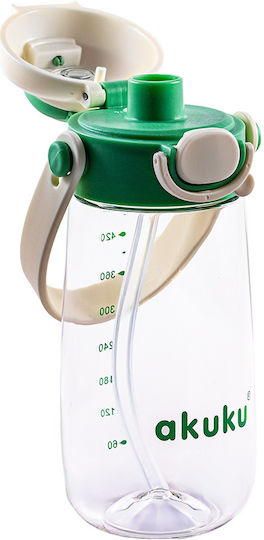 Akuku Sticlă Pentru Copii Din Plastic Cu Pai Antivărsare Verde 480ml