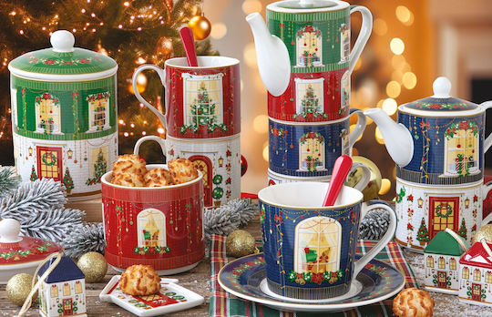 Easylife Festive Avenue Weihnachtliche Teekanne Porzellan Mit Bäumen 600ml