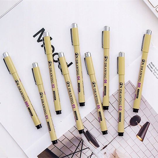 Black Drawing Markers Slim, Professional Set 9pcs