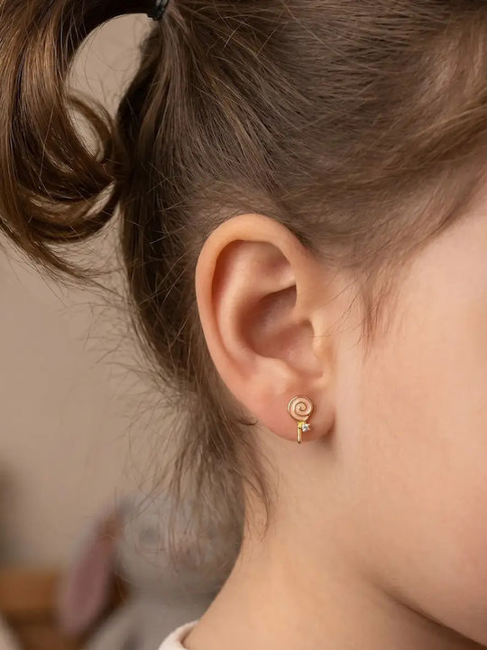 Златни Детски Обици Studs с Камъни от Сребро