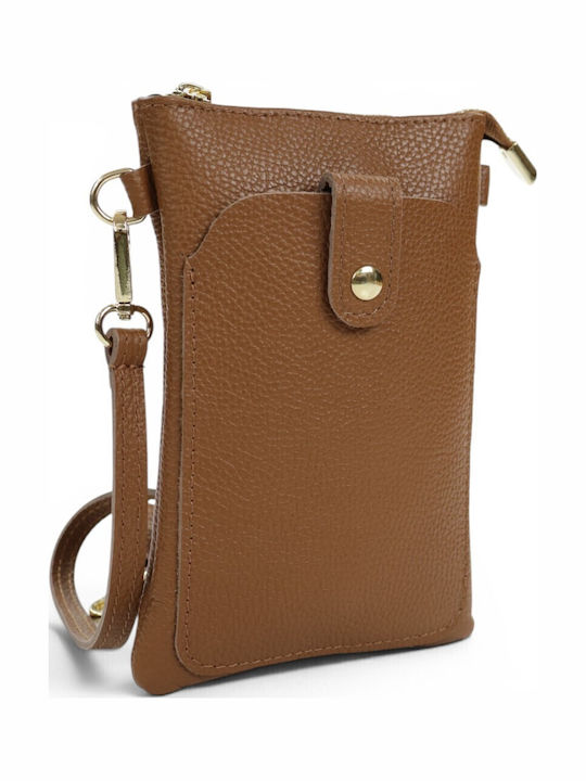 Leather Women's Mobile Phone Pouch Tabac Brown