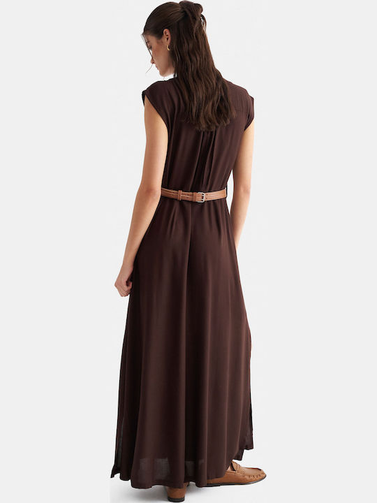Sommer Maxi Hemdkleid Braun