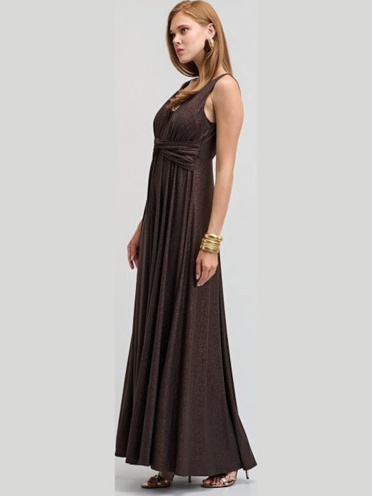 Summer Maxi Evening Dress Open Back Brown