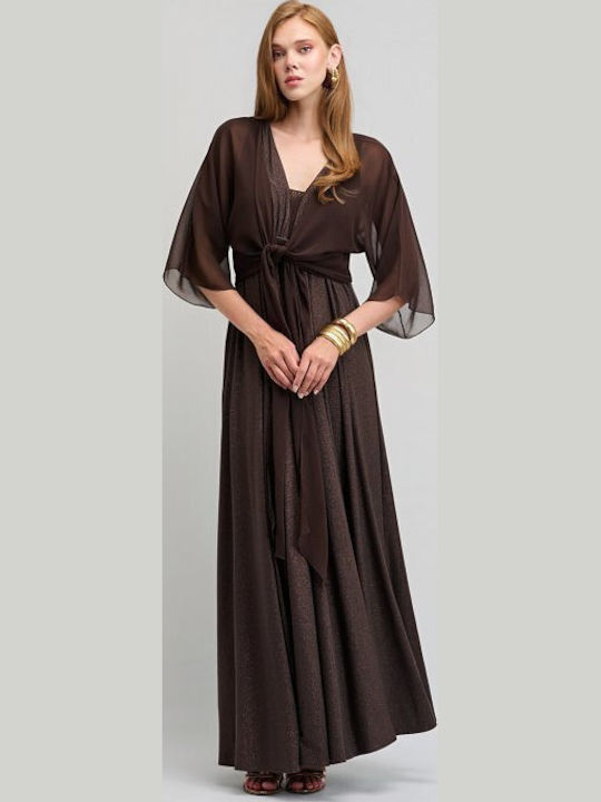 Summer Maxi Evening Dress Open Back Brown