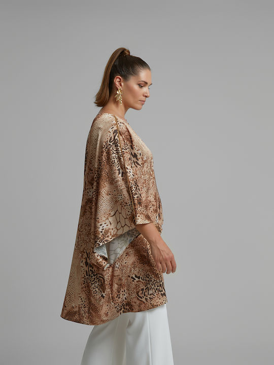 Bluza Damă Satin Mâneci Scurte Animal Print Maro