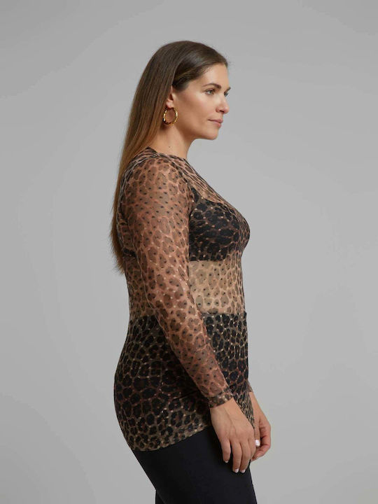 Bluza Damă Mânecă Lungă Animal Print Maro