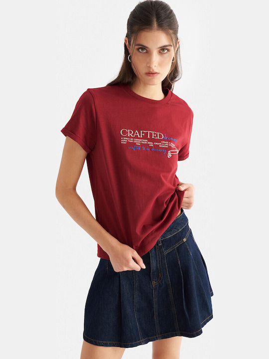 Дамска Лятна Памучна Блуза с Къс Ръкав Червена