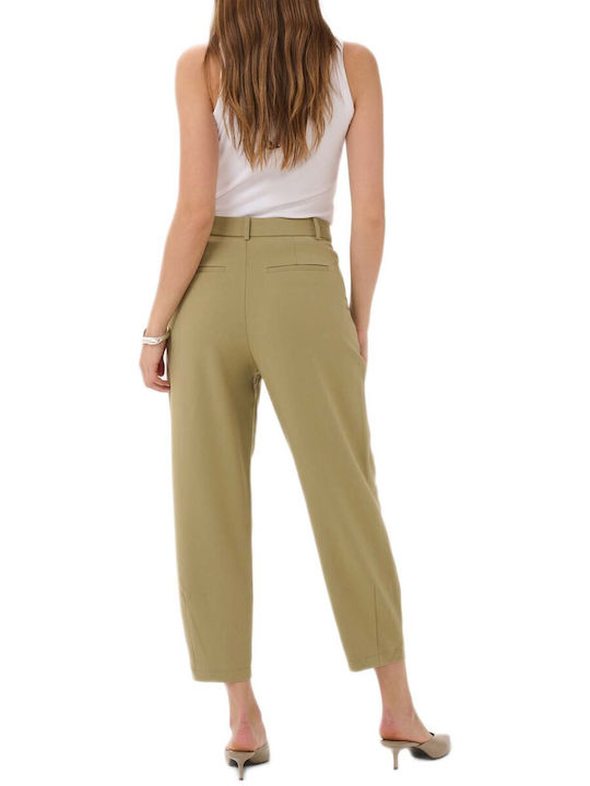 Kaffe Pantaloni Dama Capri Tesatura High Rise Verde Oliv