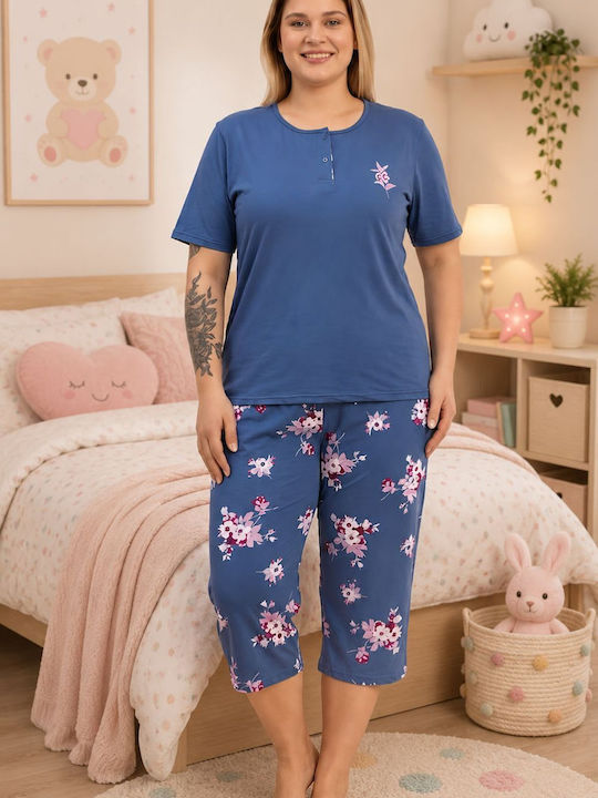 Asel Summer Women's Cotton Pajama Set Blue